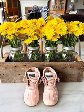 Sperry•Size 8•Saltwater Duck Boots•Blush Pink~Pearlized Laces+Uppers•Side-Zip🌼